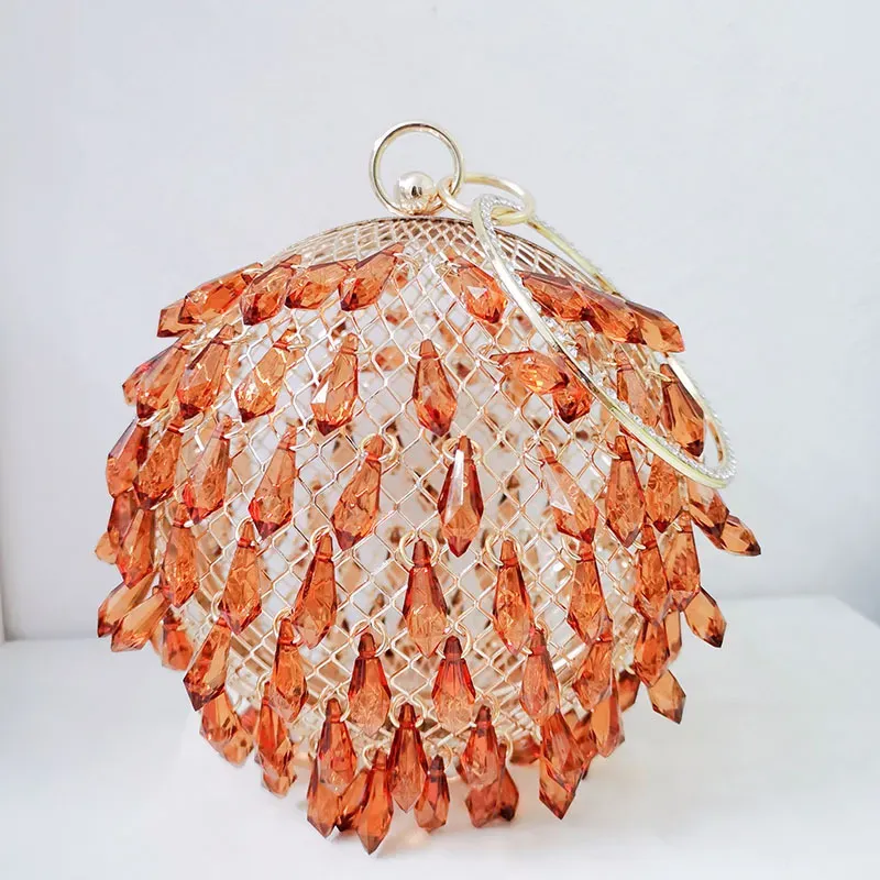 Women Fashion Creative Drop Shape Acrylic Round Metal Birdcage Handle Dinner Bag - Image 6