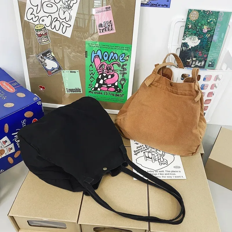 Women Fashion Retro Solid Color Large Capacity Canvas Tote Bag - Image 3