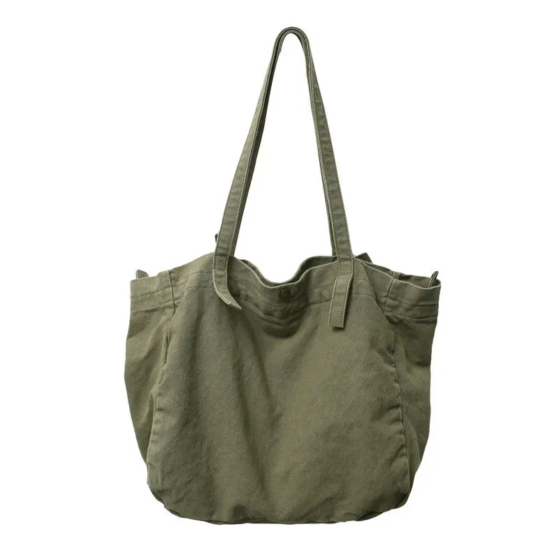 Women Fashion Retro Solid Color Large Capacity Canvas Tote Bag - Image 5