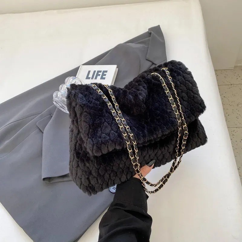 Women Fashion Plush Flap Square Shoulder Bag
