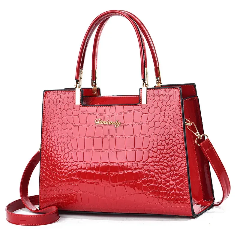 Women Fashion Crocodile Pattern Large Capacity Square PU Handle Shoulder Bag - Image 7