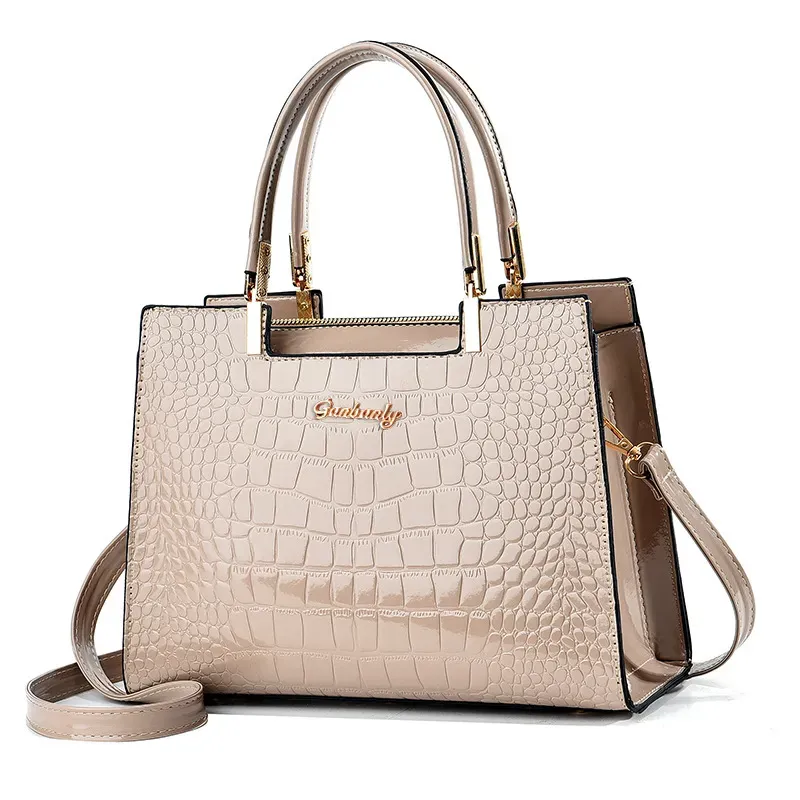 Women Fashion Crocodile Pattern Large Capacity Square PU Handle Shoulder Bag - Image 8