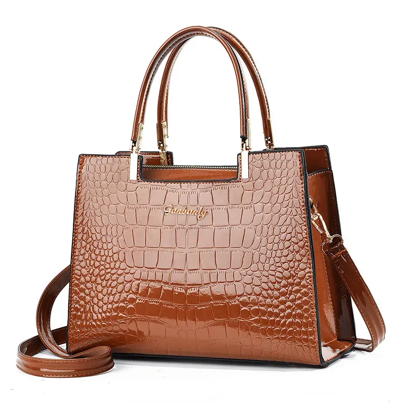 Women Fashion Crocodile Pattern Large Capacity Square PU Handle Shoulder Bag - Image 9