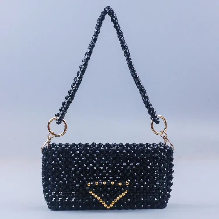 Women Fashion Handmade Beaded Flap Square Shoulder Evening Bag