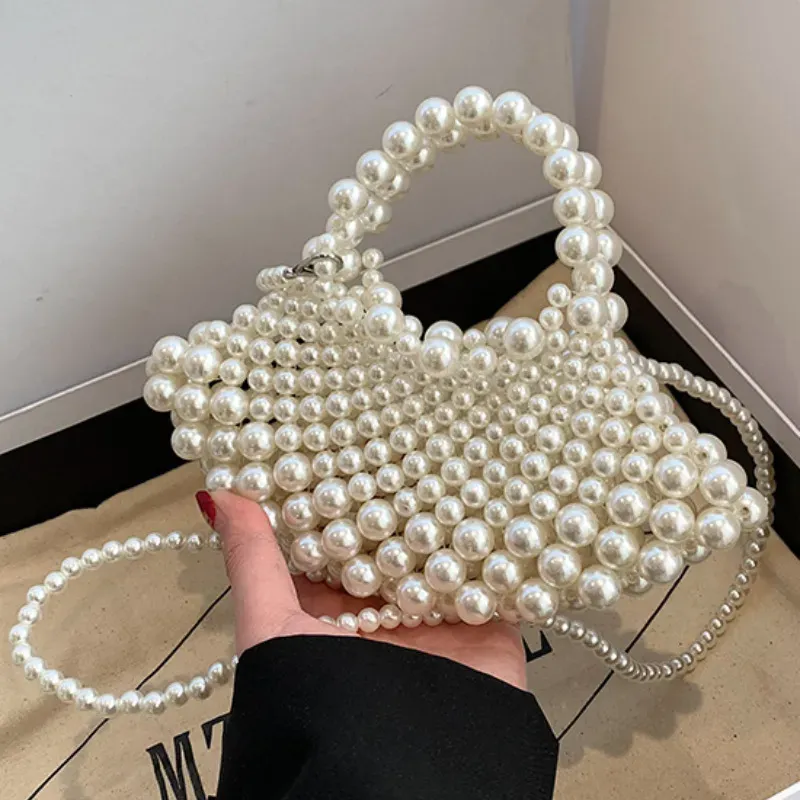 Women Fashion Creative Pearl Braided Handle Shoulder Bag