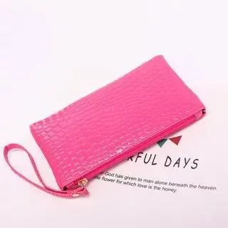 Women Simple Solid Color Stone Pattern Zipper Long Purses - Image 12