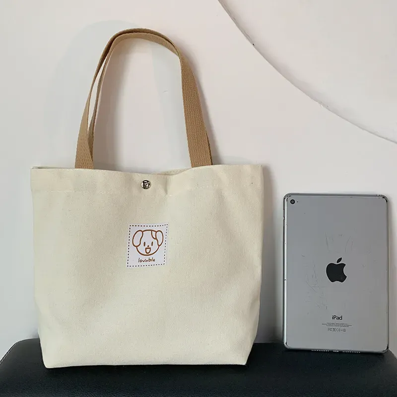 Women Cute Bear Print Large Capacity Canvas Tote Bag - Image 6