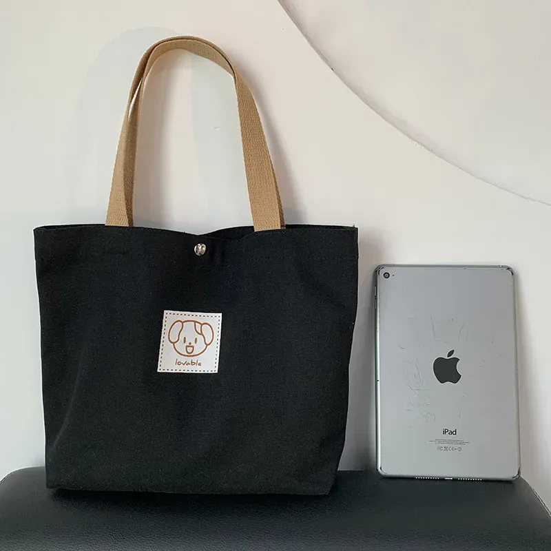 Women Cute Bear Print Large Capacity Canvas Tote Bag - Image 7