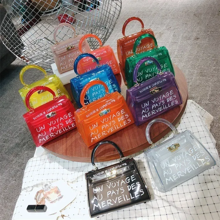 Women Fashion Letter Print Clear PVC Jelly Handbag - Image 3