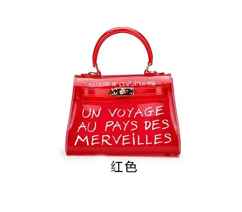 Women Fashion Letter Print Clear PVC Jelly Handbag - Image 7