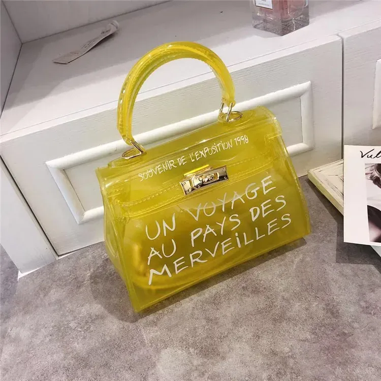 Women Fashion Letter Print Clear PVC Jelly Handbag - Image 11