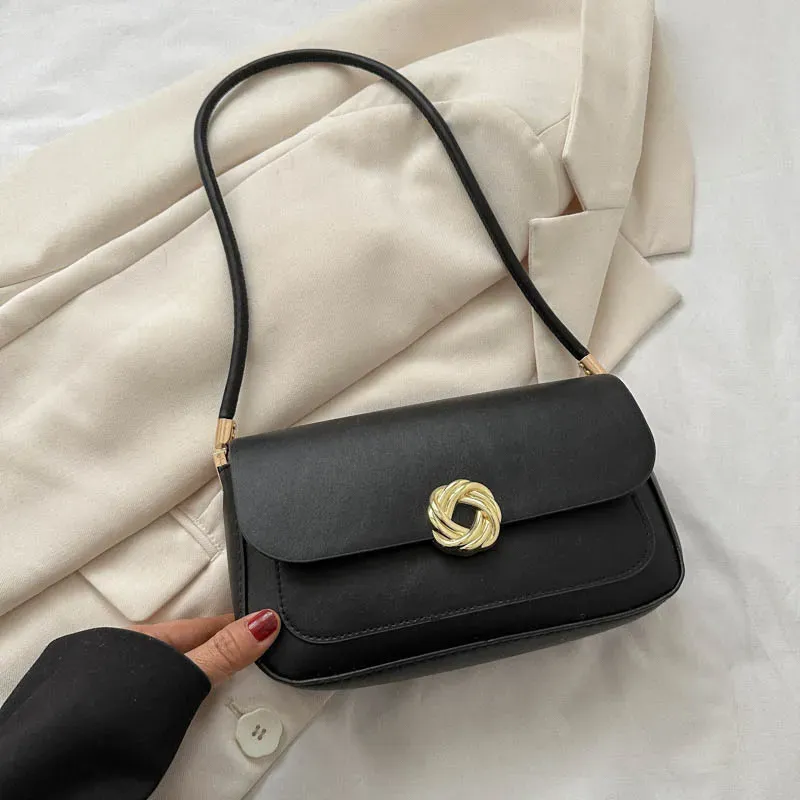 Women Casual Vintage Square Flip Metal Buckle PU Shoulder Bag