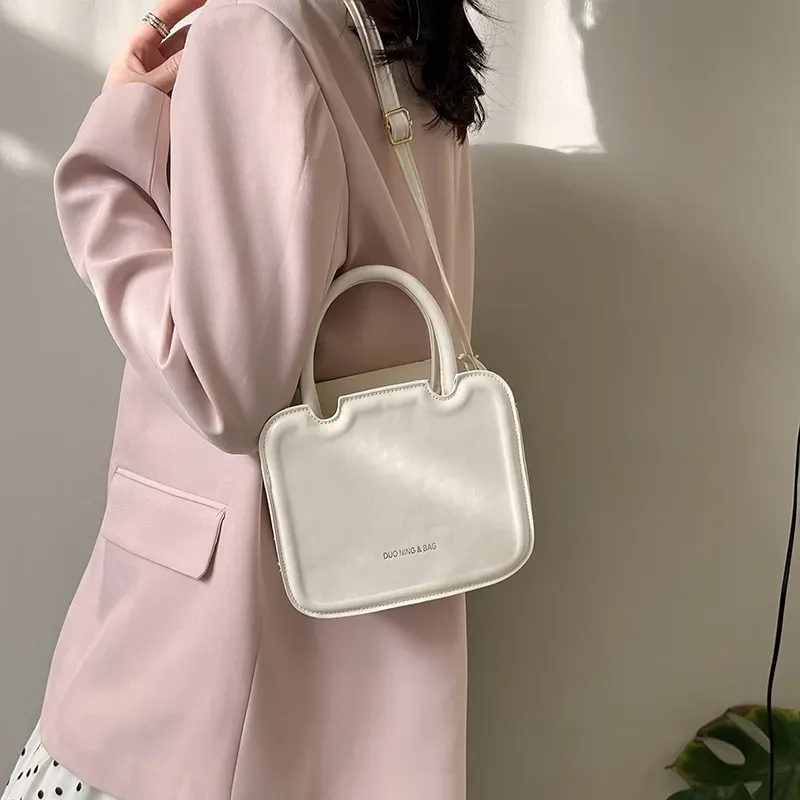 Women Fashionable Simple Solid Color Square Handle Shoulder Bag - Image 4