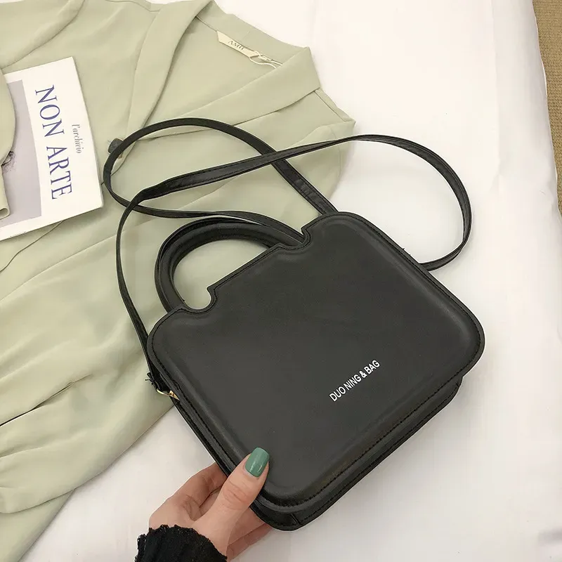 Women Fashionable Simple Solid Color Square Handle Shoulder Bag - Image 7