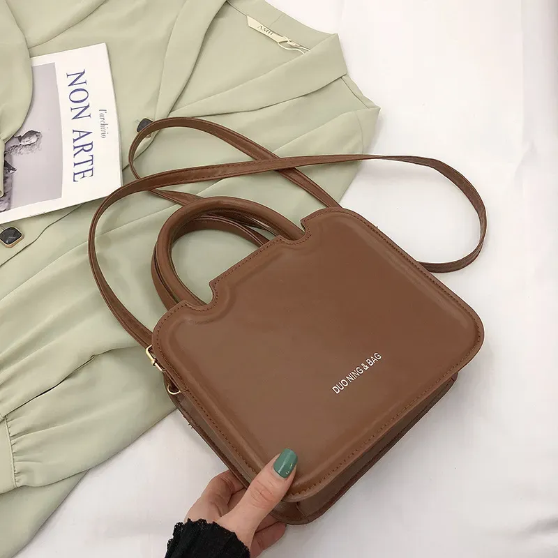 Women Fashionable Simple Solid Color Square Handle Shoulder Bag - Image 8