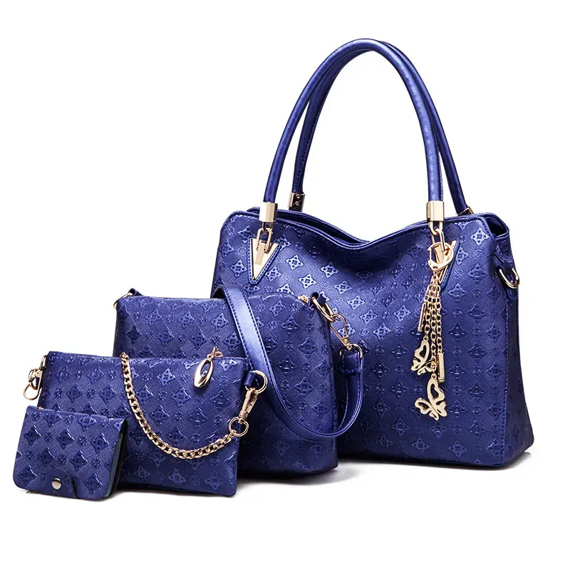 Women Fashion Floral Embossed Butterfly Metal Pendant Handbag Wallet Shoulder Bag Four-Piece Set - Image 7