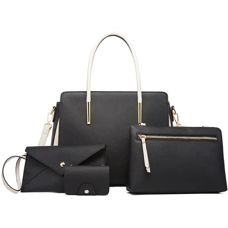 Women Fashion Large Capacity Color Block Wallet Handle Shoulder Bag Four-Piece Set - Image 4