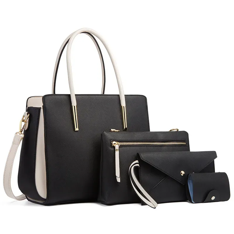 Women Fashion Large Capacity Color Block Wallet Handle Shoulder Bag Four-Piece Set - Image 8