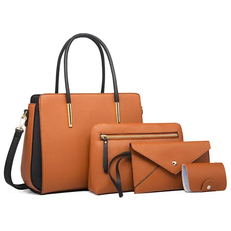 Women Fashion Large Capacity Color Block Wallet Handle Shoulder Bag Four-Piece Set - Image 10