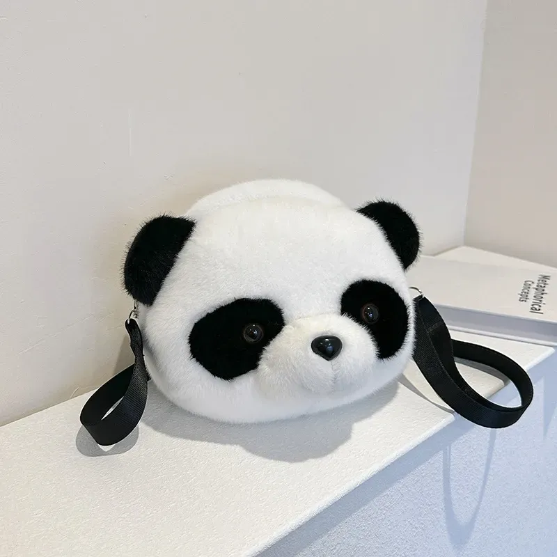 Women Simple Cute Plush Panda Head Crossbody Bag