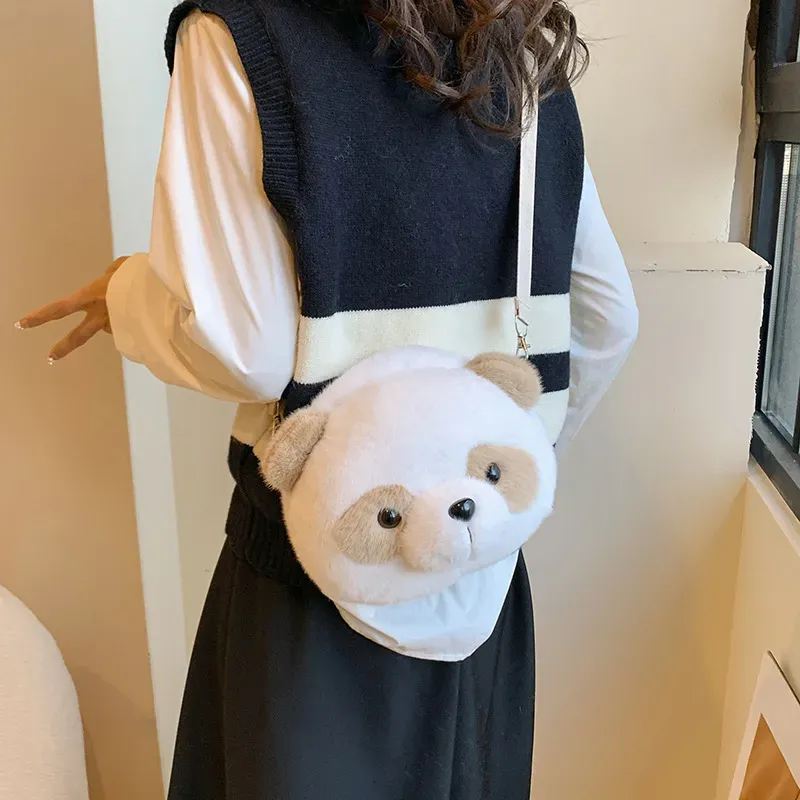 Women Simple Cute Plush Panda Head Crossbody Bag - Image 4