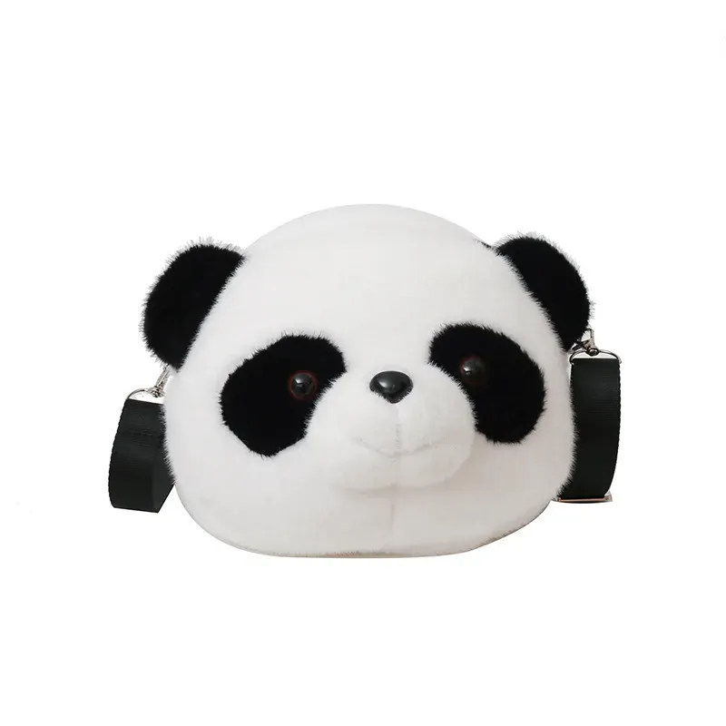 Women Simple Cute Plush Panda Head Crossbody Bag - Image 5