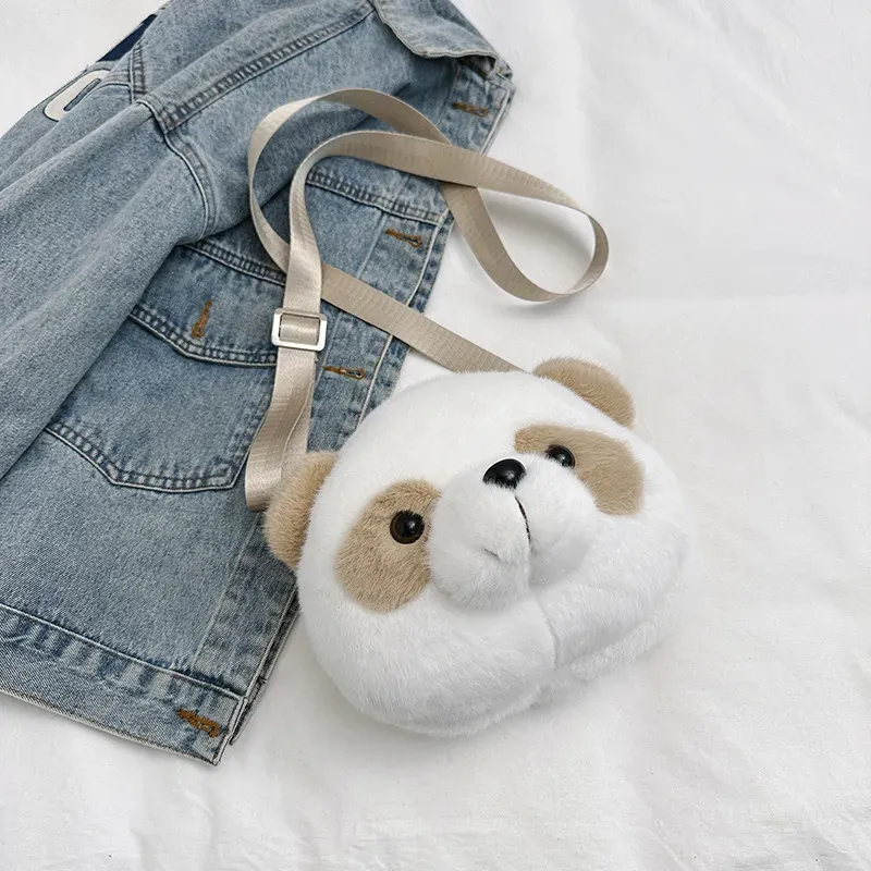 Women Simple Cute Plush Panda Head Crossbody Bag - Image 7