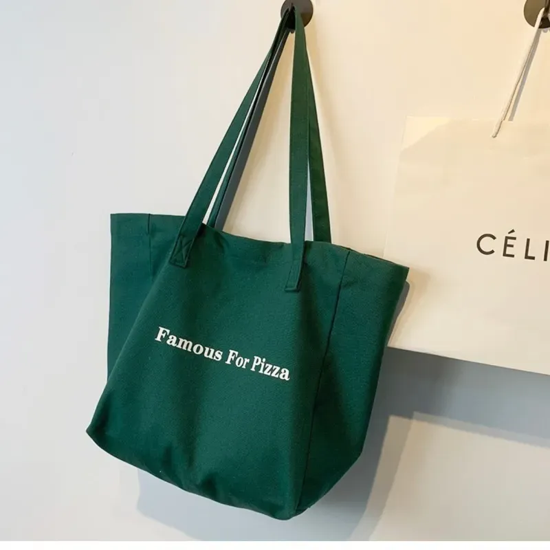 Women Simple Letter Print Large Capacity Canvas Tote Bag - Image 3