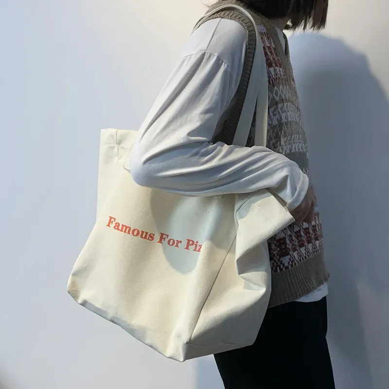 Women Simple Letter Print Large Capacity Canvas Tote Bag - Image 6