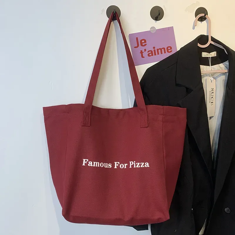 Women Simple Letter Print Large Capacity Canvas Tote Bag - Image 7