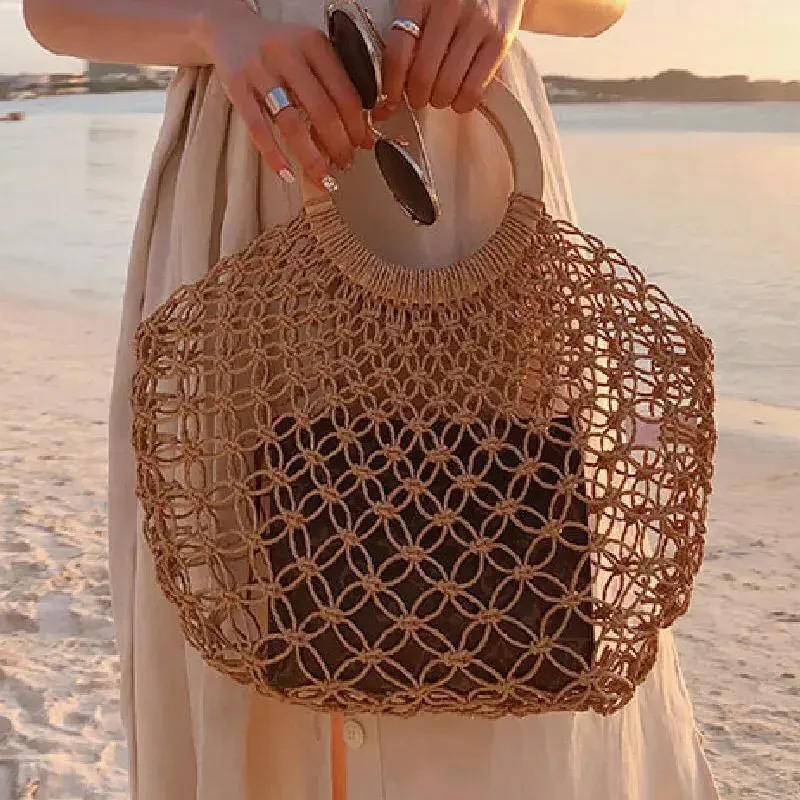 Bohemian Holiday Beach Hollow Straw Handbag