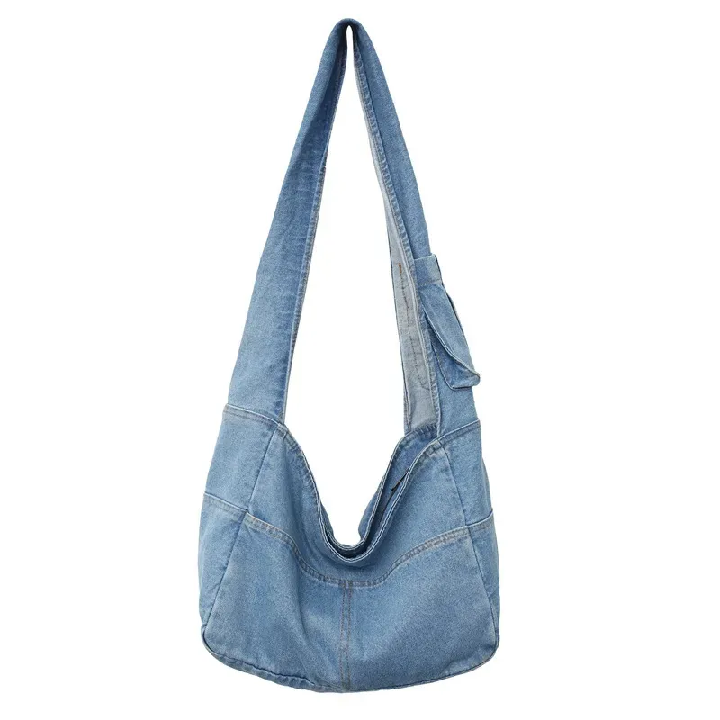 Women Fashionable Large Capacity Denim Shoulder Tote Bag - Image 5