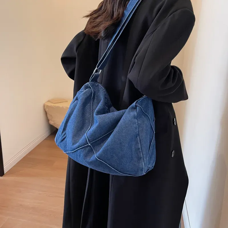 Women Fashionable Simple Large Capacity Denim Shoulder Tote Bag
