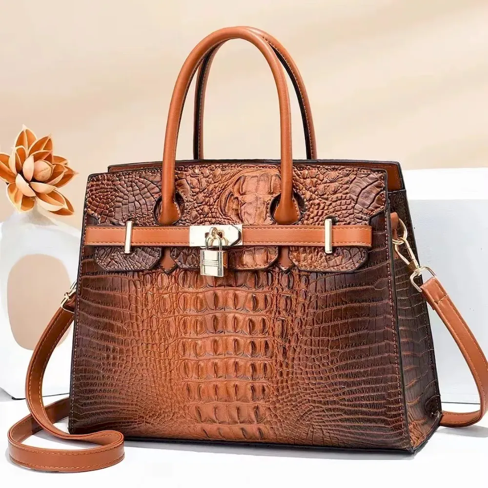 Women Vintage Crocodile Print Large Capacity Handbags