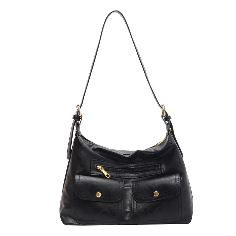 Women Retro Large Pocket Zipper Shoulder Bag - Image 5