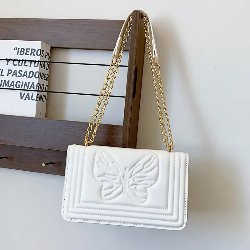 Fashion Solid Color Butterfly Embossed Square Shoulder Bag