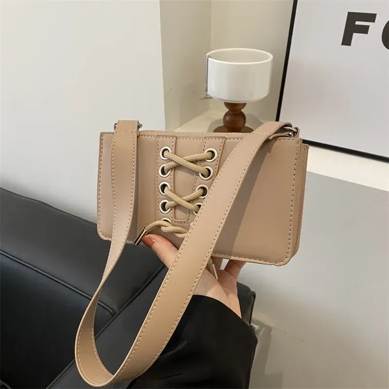 Fashion Lace-up Solid Color Square Shoulder Bag - Image 4