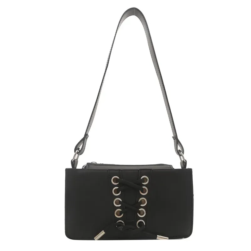 Fashion Lace-up Solid Color Square Shoulder Bag - Image 9
