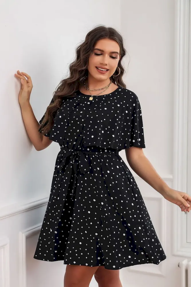 Summer Women Fashion Plus Size Polka Dot Print Short Sleeve Dress - Image 4