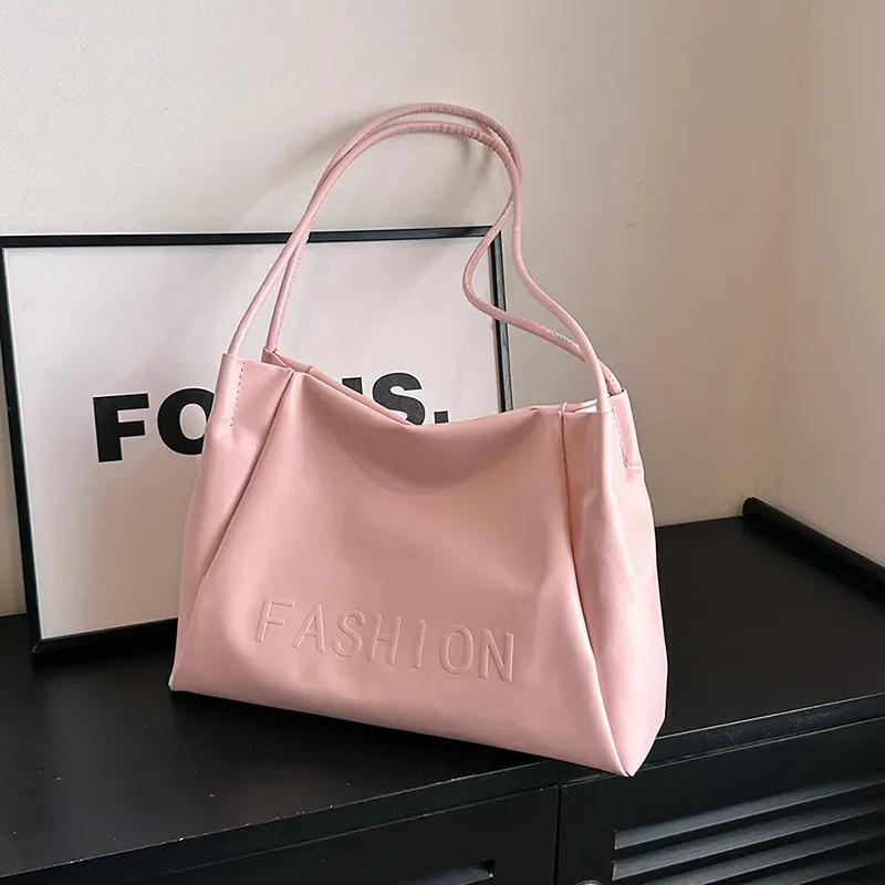 Women Fashionable Solid Color Letter Large Capacity Shoulder Tote Bag