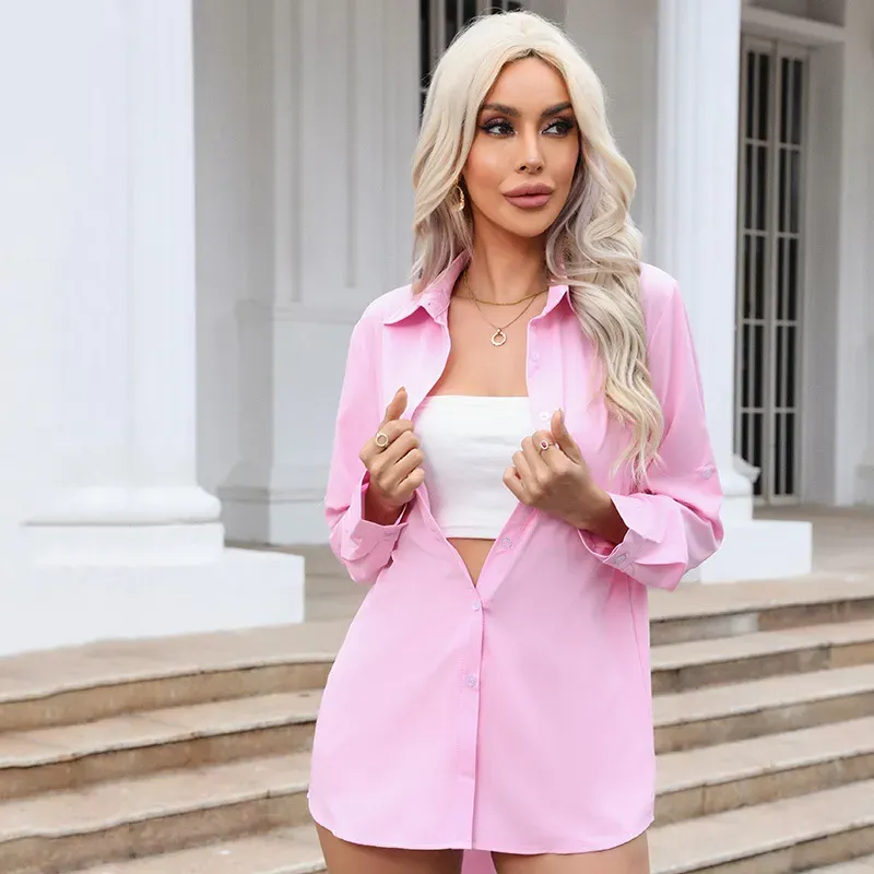 Women Fashion Solid Color Lapel Long Sleeve Blouses - Image 9