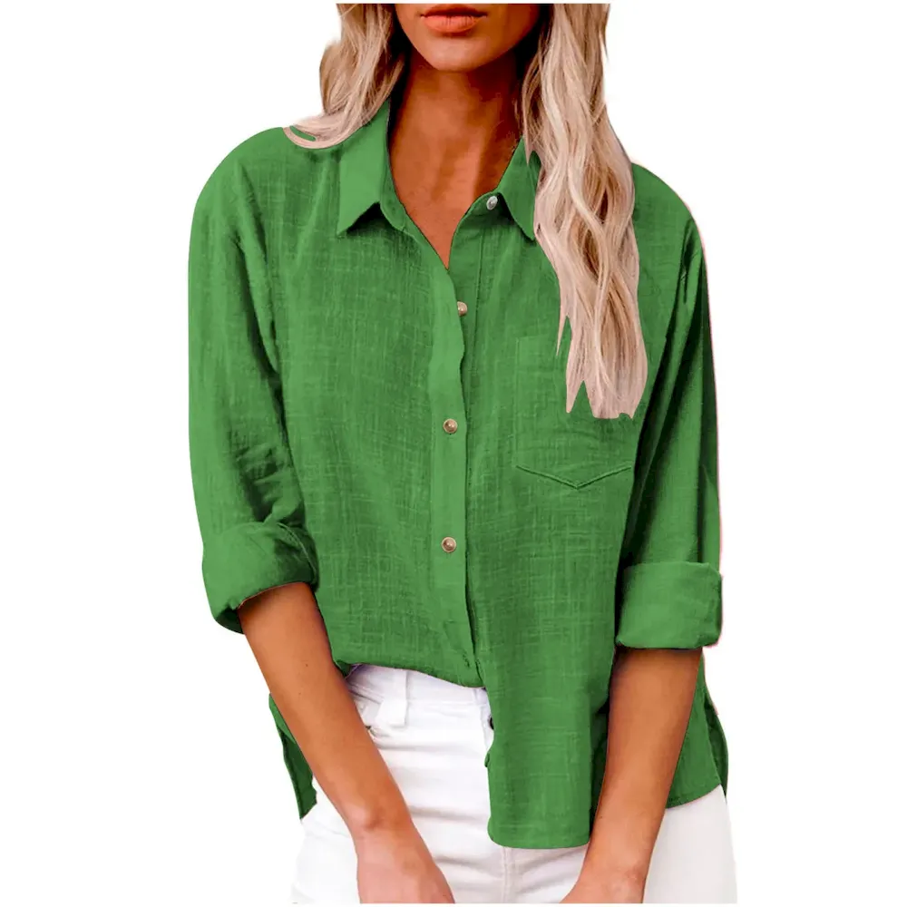 Women Casual Solid Color Cotton Linen Blouses - Image 14