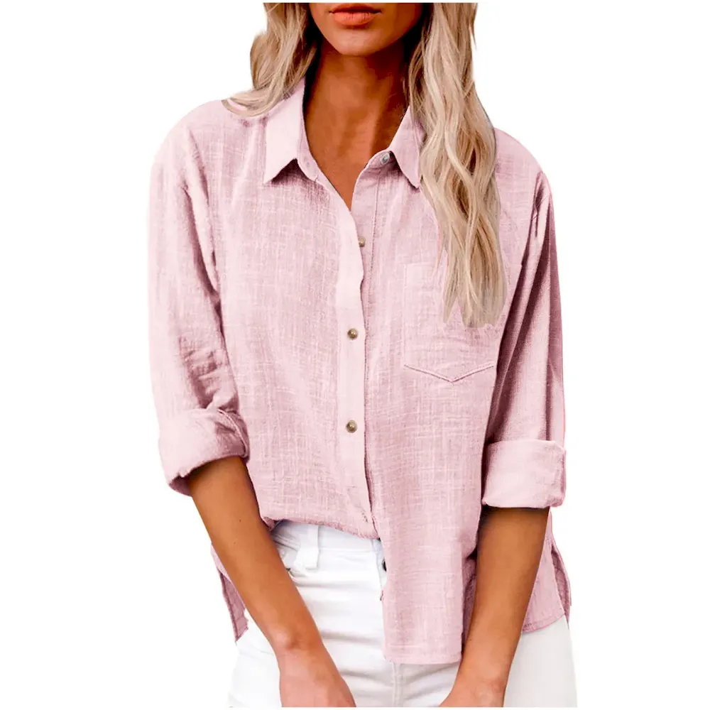 Women Casual Solid Color Cotton Linen Blouses - Image 22