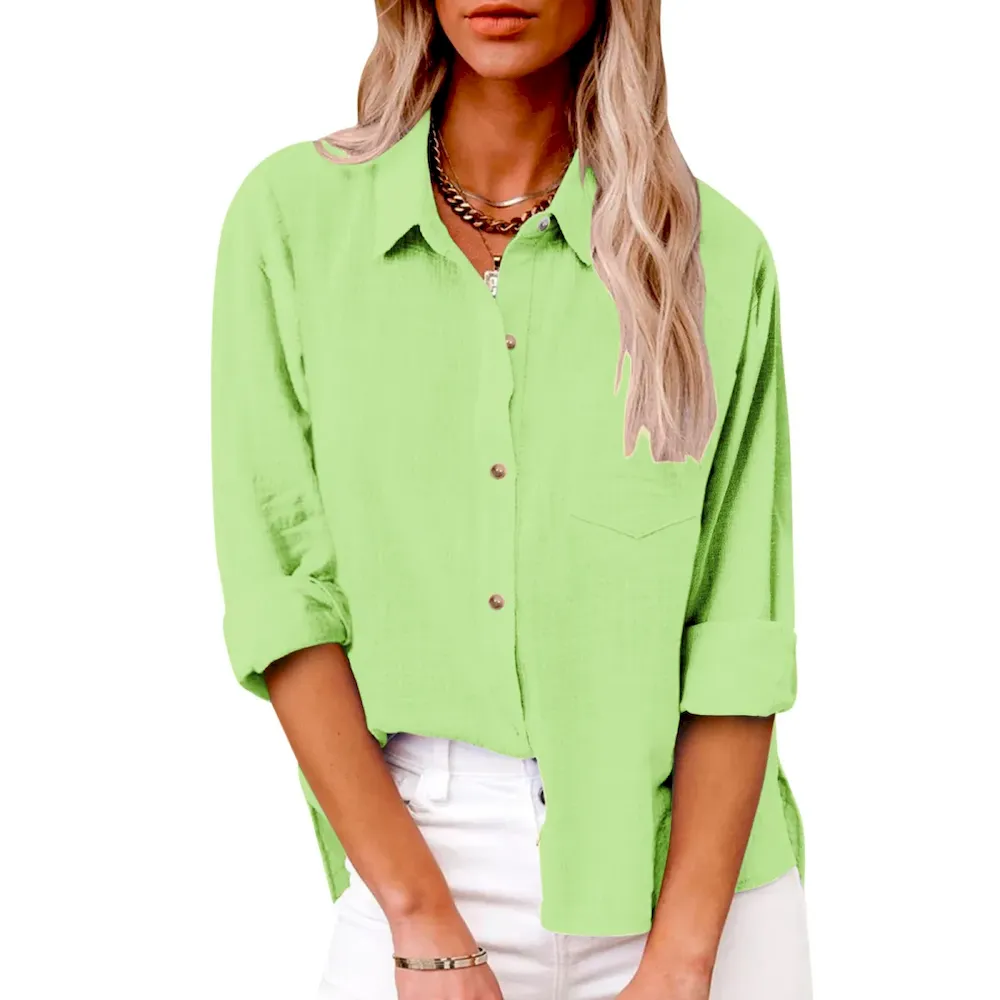 Women Casual Solid Color Cotton Linen Blouses - Image 26