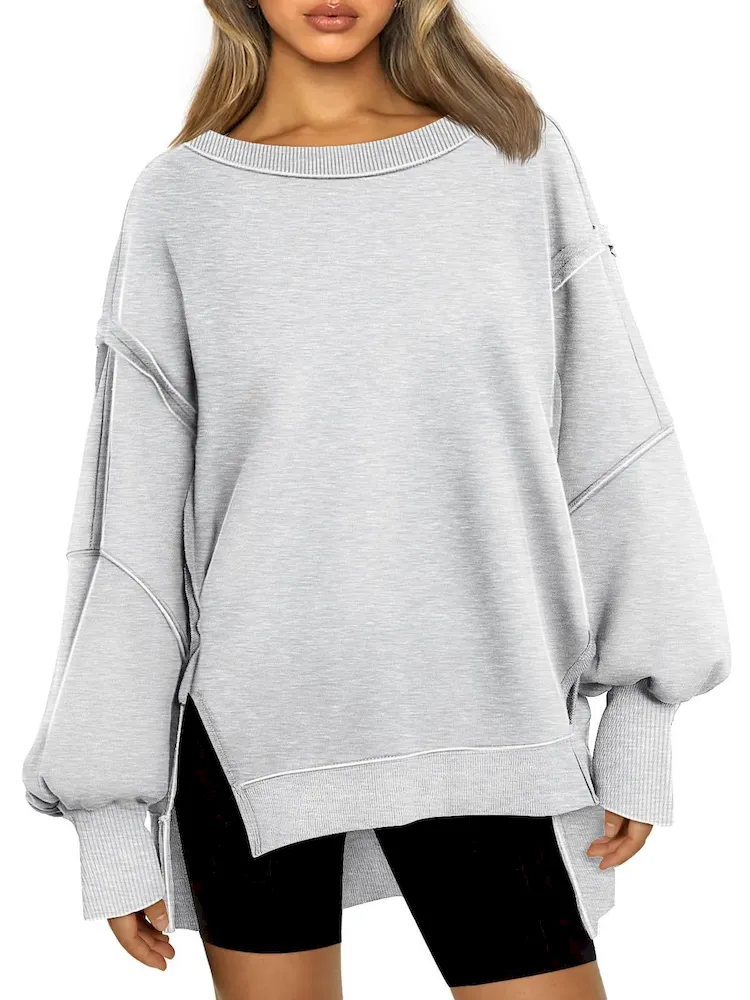 Women Fashion Casual Crewneck Long Sleeve Blank Sweatshirt - Image 6
