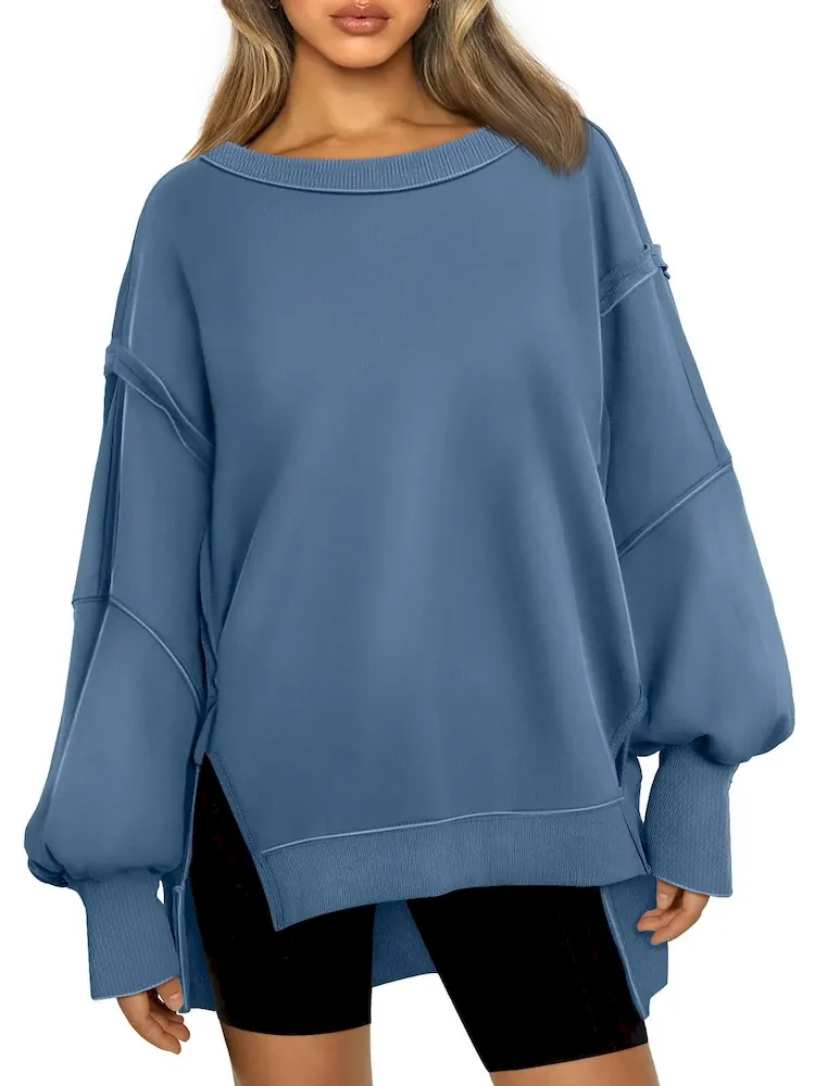 Women Fashion Casual Crewneck Long Sleeve Blank Sweatshirt - Image 7