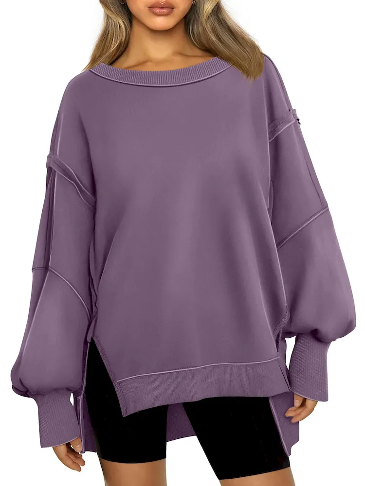Women Fashion Casual Crewneck Long Sleeve Blank Sweatshirt - Image 8