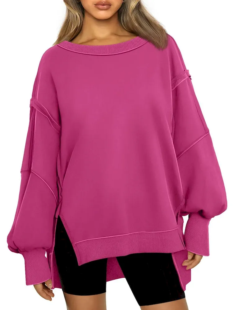 Women Fashion Casual Crewneck Long Sleeve Blank Sweatshirt - Image 9