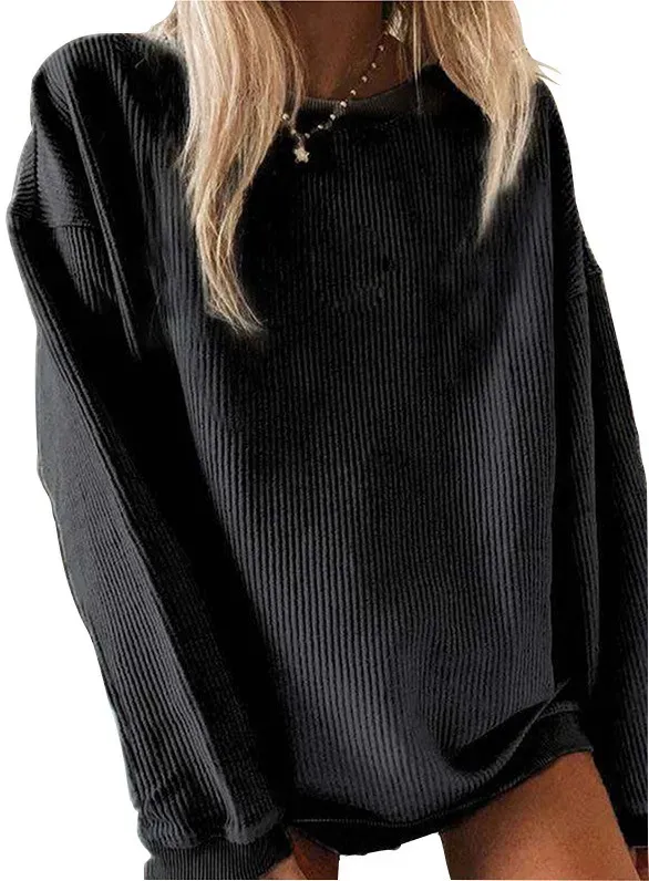 Women Casual Solid Color Crewneck Long Sleeve Blank Sweatshirt - Image 6