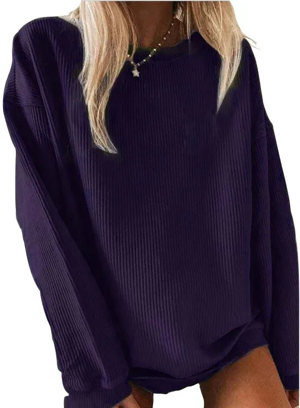 Women Casual Solid Color Crewneck Long Sleeve Blank Sweatshirt - Image 8